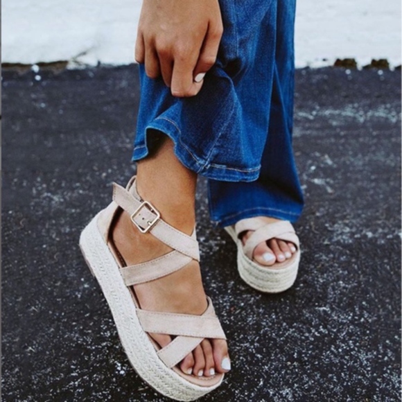 Shoes - Nude Espadrille Platform Sandals
